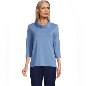 NWT Lands' End Women's 3/4 Sleeve Light Weight Jersey Cowl Neck Top Blue Large